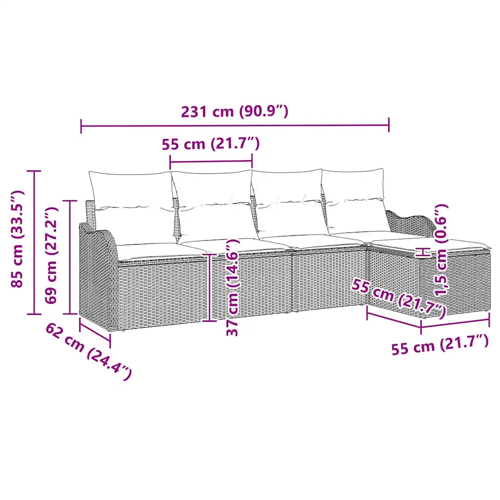 Set Divano da Giardino 5 pcs Grigio chiaro polyrattan 3345662