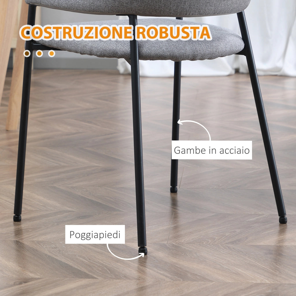 EASYCOMFORT  Set da 2 Sedie Imbottite Moderne in Tessuto con Braccioli e Gambe in Acciaio, 54x54x84cm, Grigio