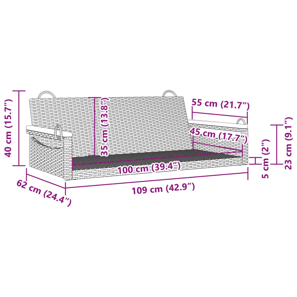 Panchina Dondolo Grigia 109x62x40 cm in Polyrattan 368144