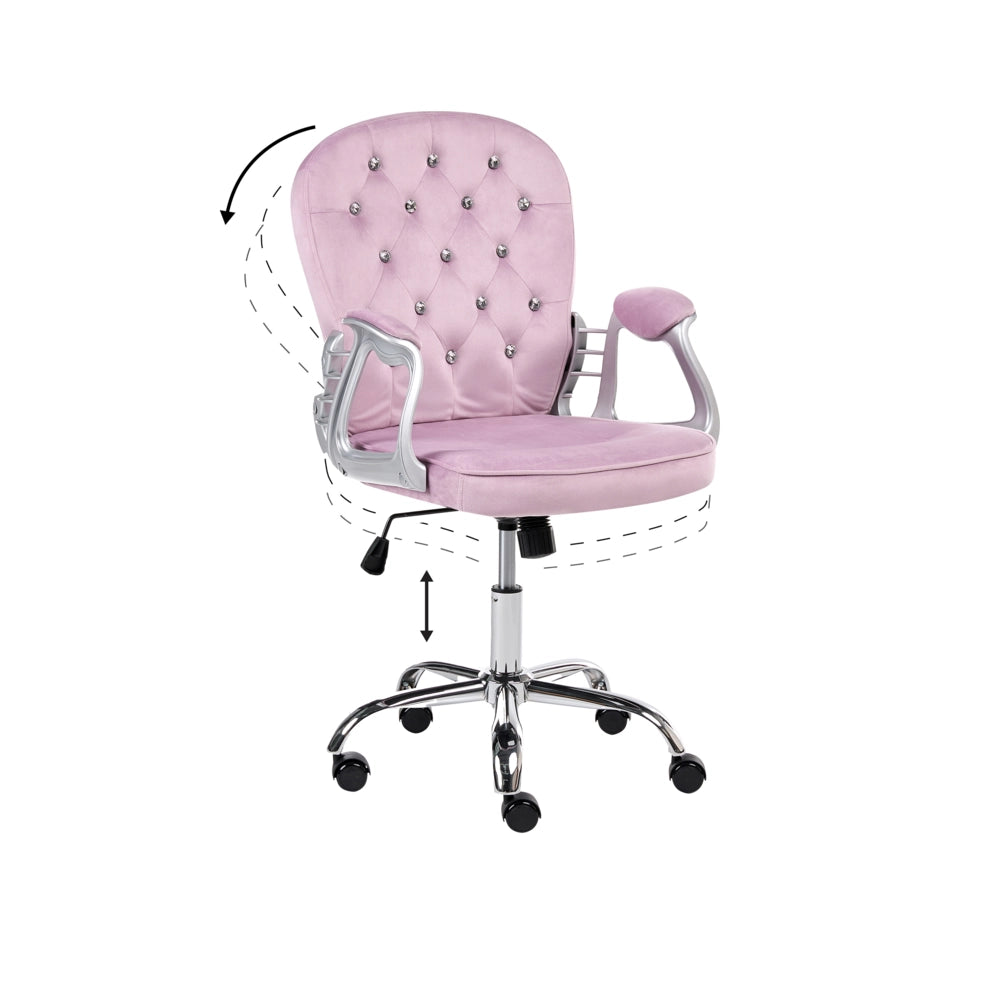 Sedia da ufficio in velluto violetto con altezza regolabile e schienale trapuntato stile retrò moderno