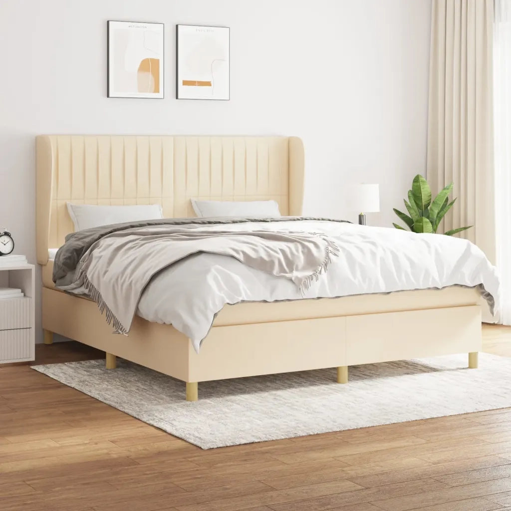 Giroletto a Molle con Materasso Crema 160x200 cm in Tessuto