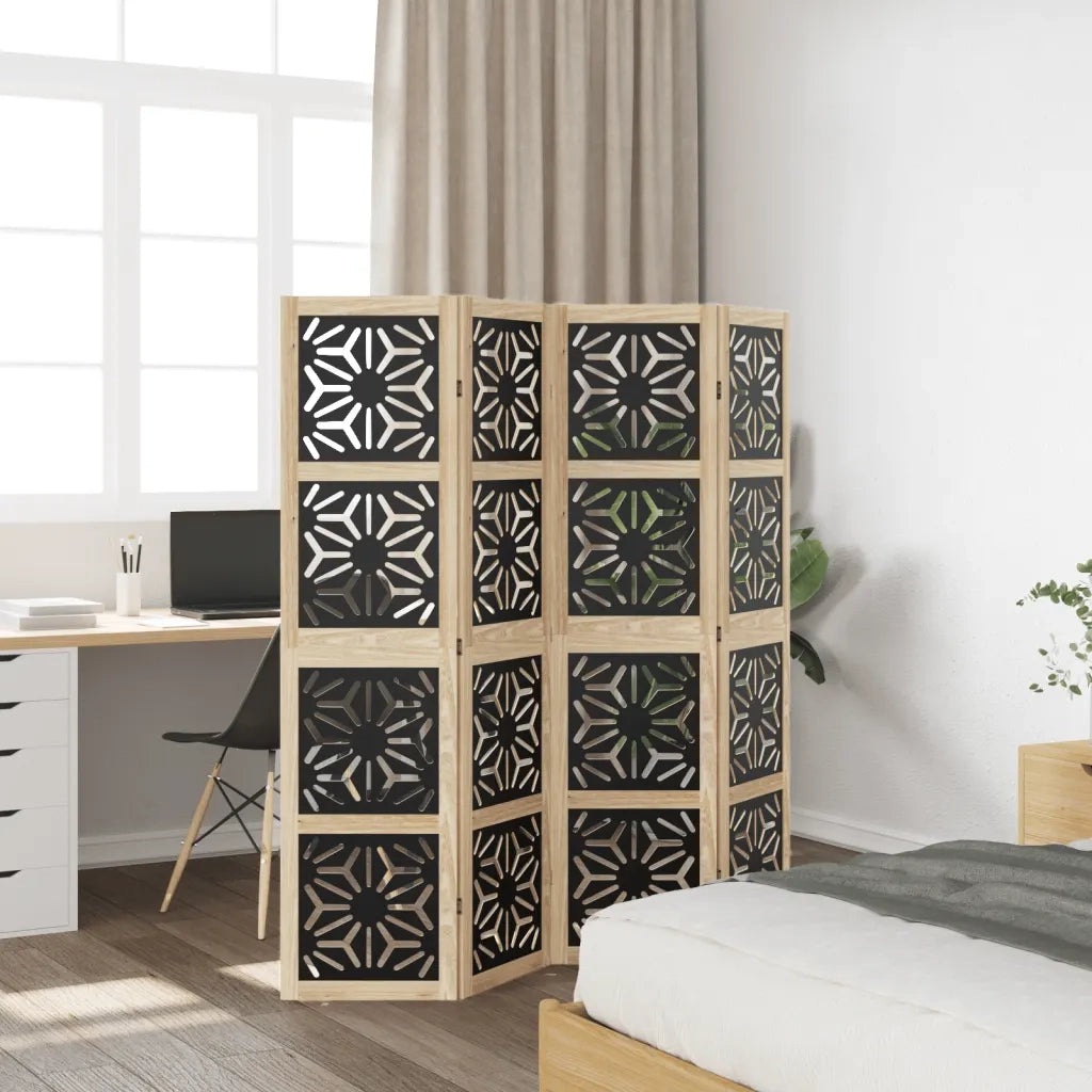 Divisorio Ambienti | Divider per stanze | Paravento 4 Pannelli Marrone e Nero Massello Paulownia