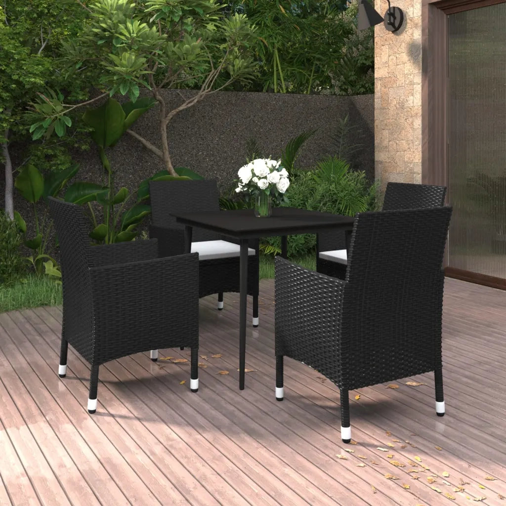 Set da Pranzo per Giardino 5 pz | Set Salotto da Giardino con Cuscini Polyrattan e Vetro