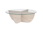 Tavolino in vetro "Liya" 90 x 90 x 30 cm - Travertino