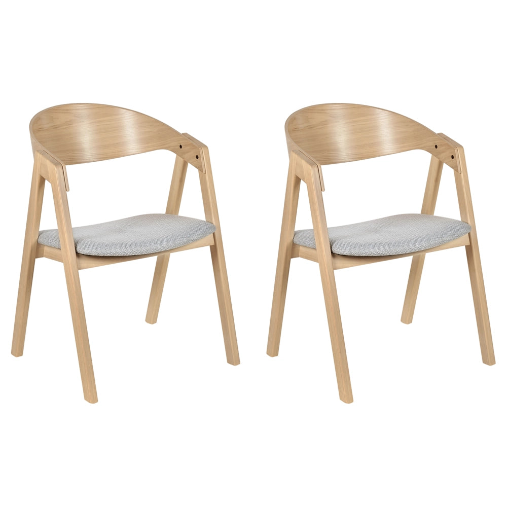 Set di 2 sedie da pranzo in legno chiaro e compensato grigio tessuto in poliestere gambe in legno di caucciù stile retrò tradizionale