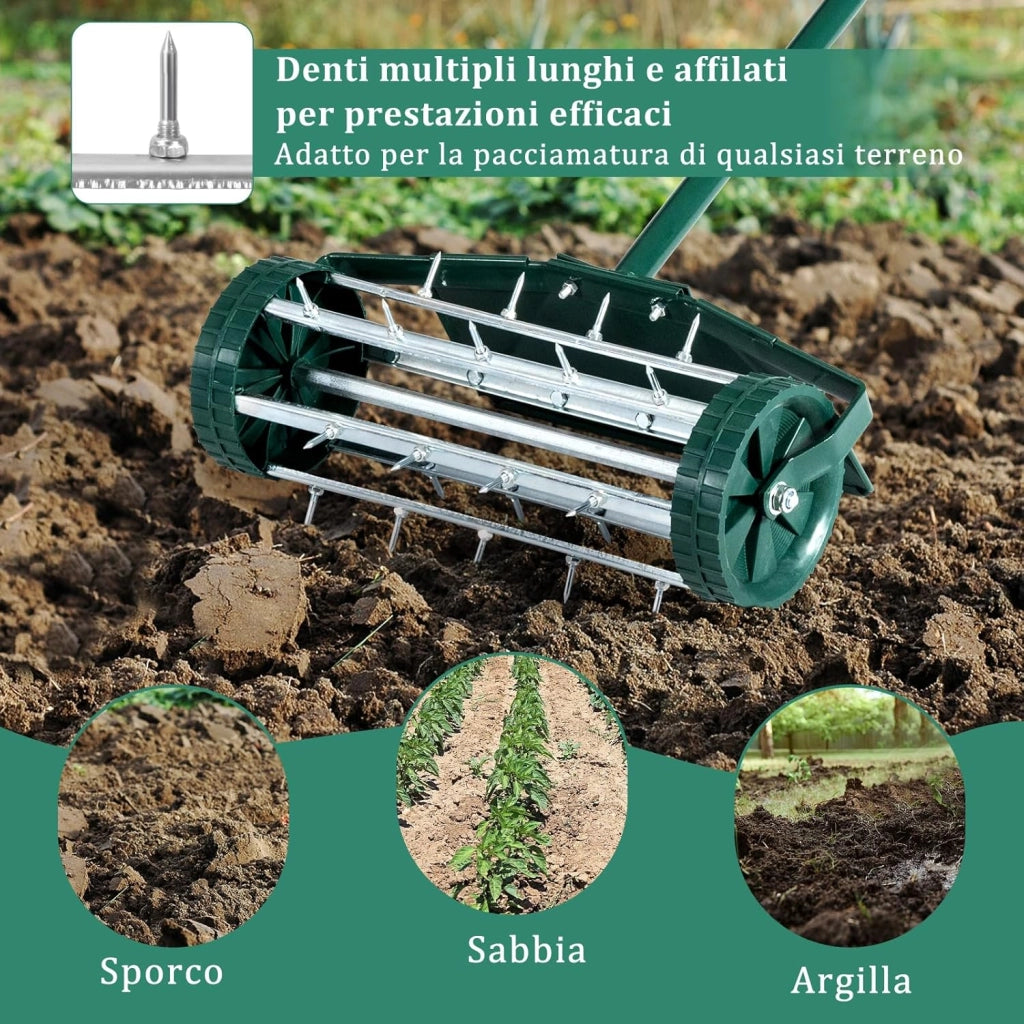 Arieggiatore per Prato, Rullo Arieggiatore da Prato con Parafango, Arieggiatore Manuale per Prato Giardino Terreno, 46 x 23 x 127 cm