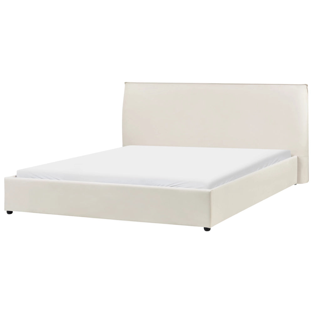 Letto matrimoniale ad acqua in velluto bianco sporco 180 x 200 cm stile classico minimalista