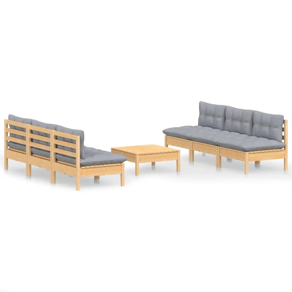 Set Divani da Giardino 7 pz con Cuscini Grigi Massello di Pino 3096093