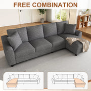 Divano a tre posti, divano ad angolo, tessuto chenille, vano portaoggetti, portabicchieri, design modulare, grigio