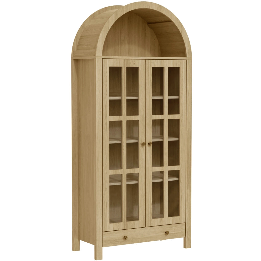 Vetrina alta ad arco in MDF con ante acriliche e cassetto