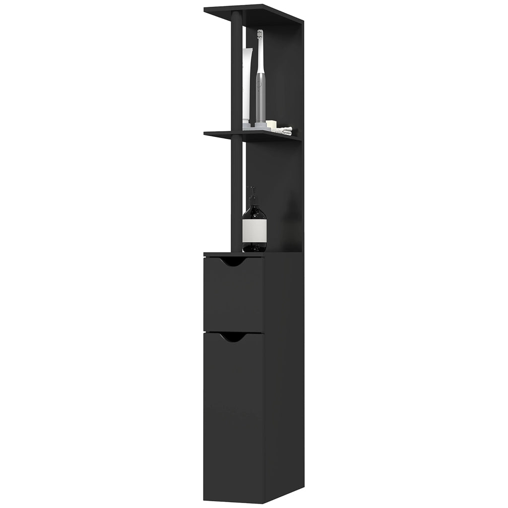 Colonna Bagno con Ripiani e Armadietti ¨C Minimal ¨C 15.2x29.8x118 cm, Nero