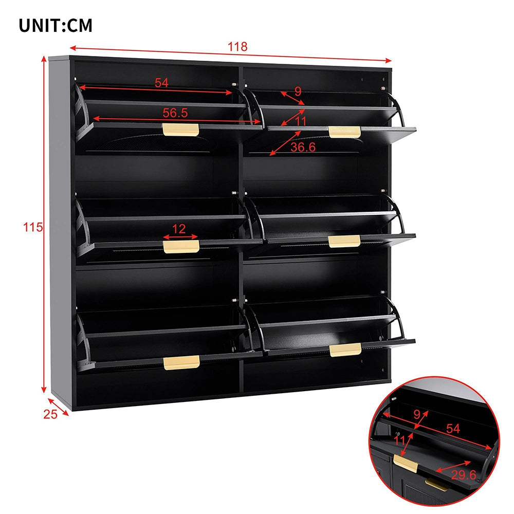 Armadio per scarpe moderno con 6 scomparti - Xylo - 118x115x25 cm - Nero - Ripiani indipendenti