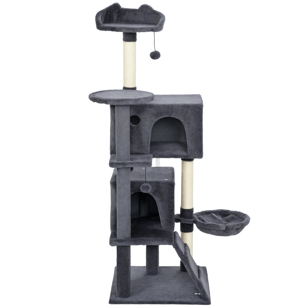 Albero per Gatti con 2 Casette, Lettino e Amaca ¨C Minimal ¨C Grigio 140 cm