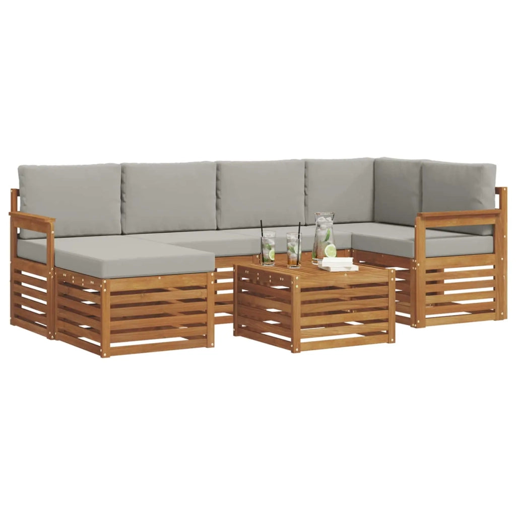 Set divano sezionale con cuscino 7 pcs Grigio Naturale e Chiaro
