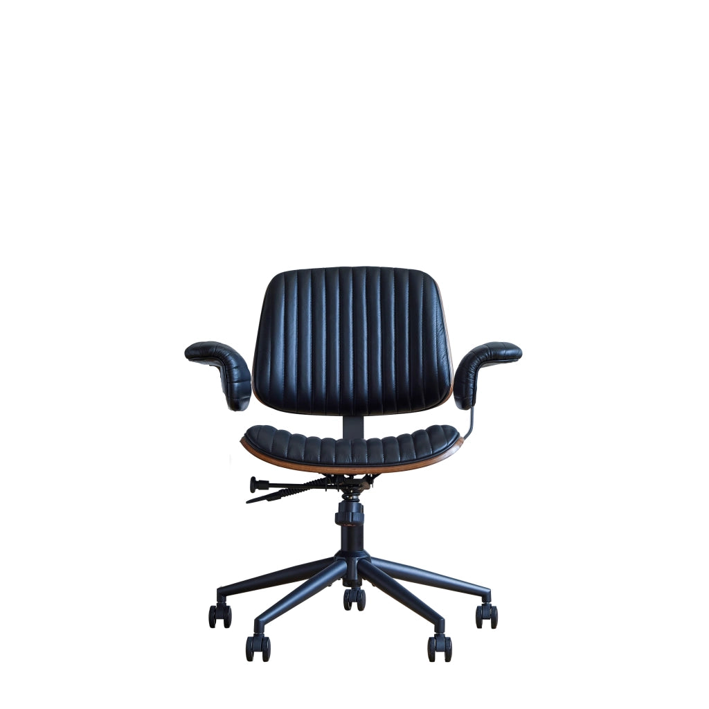 Sedia da ufficio ergonomica in vera pelle nera