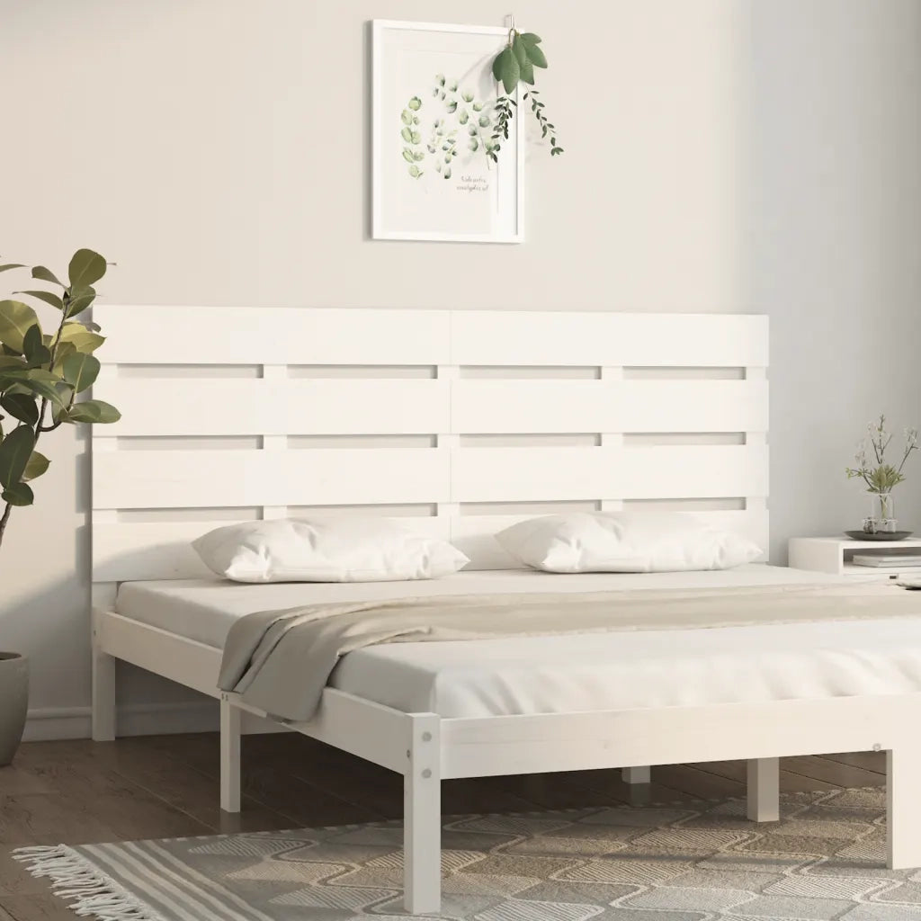 Testiera per Letto Bianco 150x3x80 cm in Legno Massello di Pino 821348