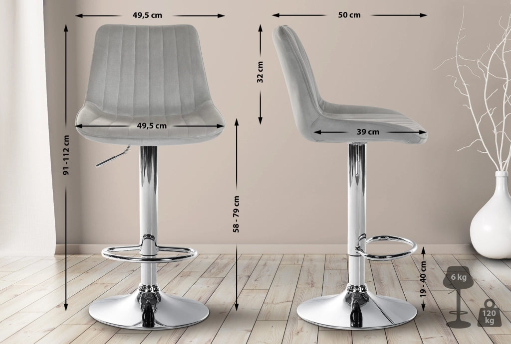 2er Set Barhocker Toni Samt chrom