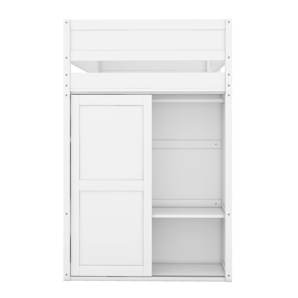 OKWISH Letto a Soppalco 90×200 cm, Letto Singolo con Armadio, Scrivania e 2 Cassetti, senza Materasso, in Pino e MDF, Bianco