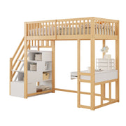 Letto a Soppalco 90 x 200 cm; Letto Singolo con Scrivania e Scala Contenitore; senza Materasso