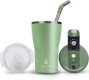 Bicchiere termico, 420 ml, bicchiere a doppia parete per caffè, acciaio inossidabile, bicchiere per caffè, tazza da viaggio con chiusura ermetica e strofinaccio, adatto per bevande calde e fredde, verde