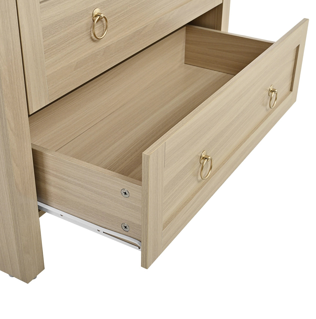 Sideboard 80x40x180 cm con ripiani aperti e doppi cassetti in MDF rovere