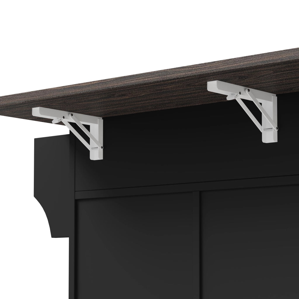 Isola cucina in MDF nero con piano ribaltabile, 2 ante scorrevoli, 2 cassetti e ruote
