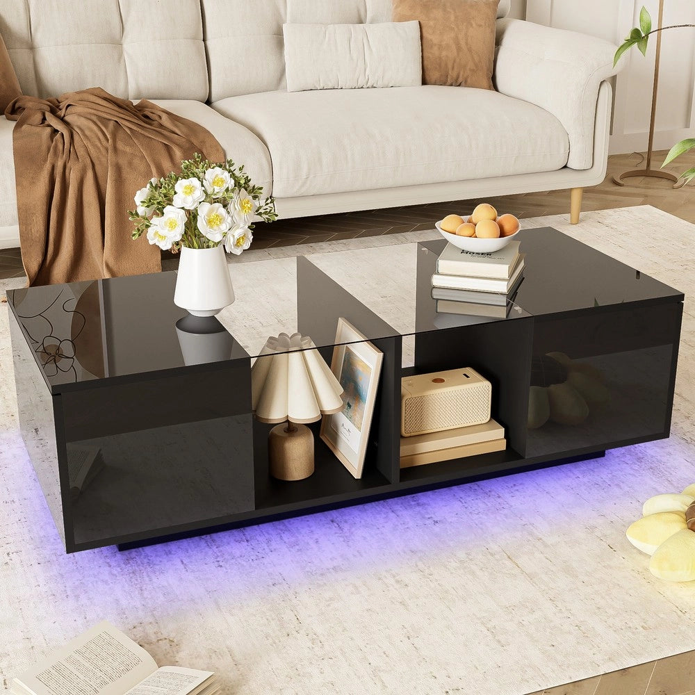 Tavolino da Caff¨¨ con LED ¨C MINIMAL ¨C Nero Lucido 120x50x38,5