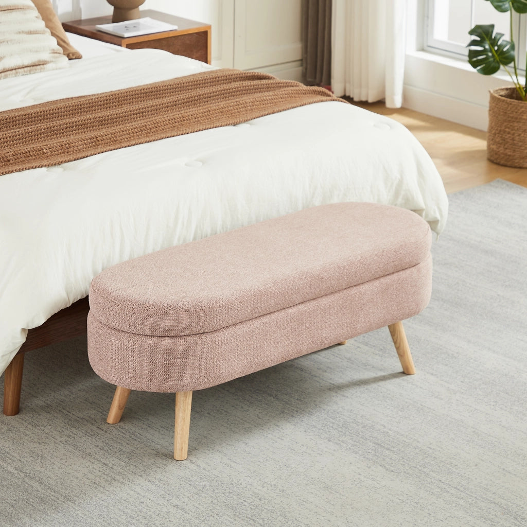 Panca con contenitore in velluto con design ovale, piedini antiscivolo e montaggio pratico per camera e ingresso rosa