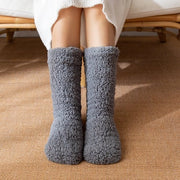 Soffici calze con imbottitura termica antiscivolo per donne, un paio, isolamento a doppio strato, per uso domestico, per la camera da letto, resistenza al trascinamento, colore uniforme, tessuto a maglia, per uso quotidiano - grigio