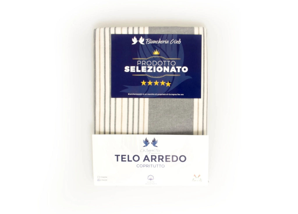 Telo Arredo Granfoulard Copritutto Cotone Made Italy Vari Disegni Arredatutto Copriletto Multiuso - 1 Piazza - Righine Grigio