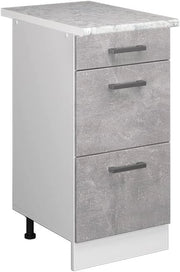 Mobiletto base per cucina R-Line, Calcestruzzo, 40 cm con cassetti PL Marmo, per la libera combinazione all'interno di sistemi cucina modulari