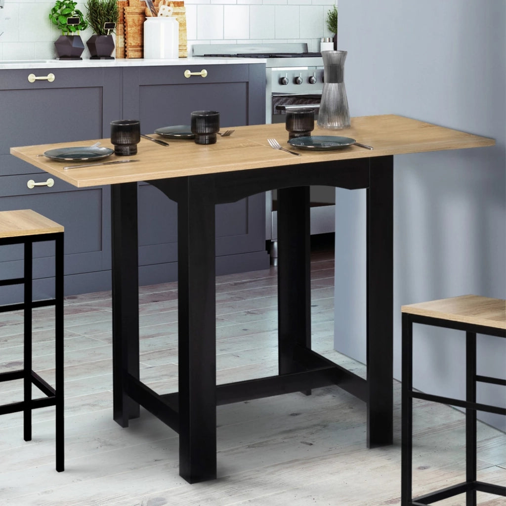 IDMarket - Tavolo da bar allungabile DONA per 2 o 4 persone, nero, piano in faggio, 60-120 cm