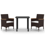 Set da Pranzo per Giardino 3 pz | Set Salotto da Giardino con Cuscini Polyrattan e Vetro