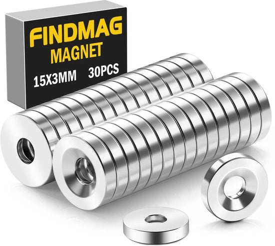 Magnetici Neodymium, 30 pezzi 15 mm x 3 mm Magnetici con Fori, Magnetici per Frigoriferi, Magnetici per Tavole Magnetiche, Magnetici per Whiteboards, Magnetici Piccoli, Magnetici per Pareti, Tavole, Attrezzi, Fai da Te