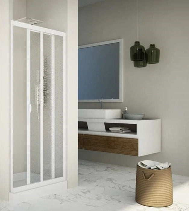 Porta doccia nicchia box scorrevole in acrilico opaco e pvc bianco Duest Bianco,140 cm,Acrilico a bolle effetto bagnato opaco