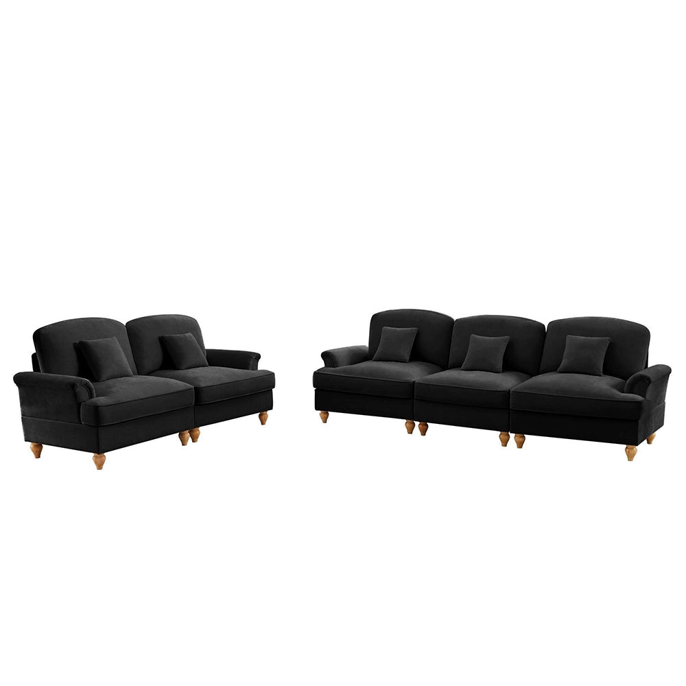 Set modulare 2 pezzi - Xylo - 3+2 posti, chenille, stile classico, nero