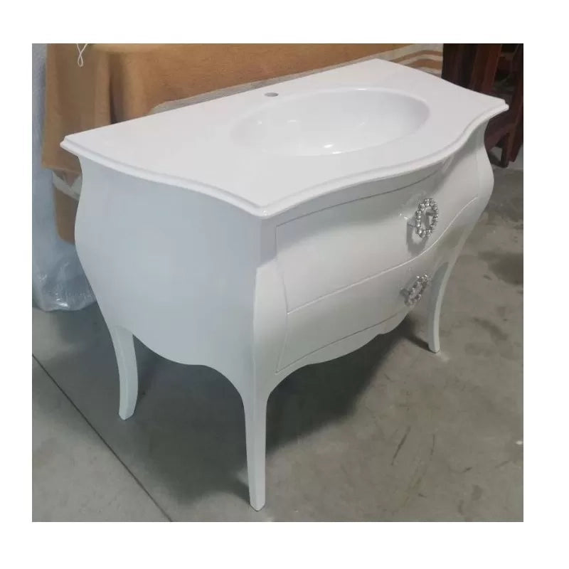 Mobile bagno 2 cassetti bombato legno shabby bianco 108x55x82 (1370) - Mobili 2G