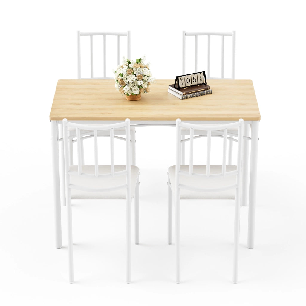 Tavolo da Pranzo con 4 Sedie ¨C MINIMAL ¨C Legno Naturale e Bianco, 110x60x76.5 cm
