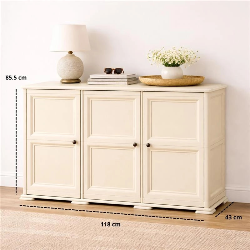 ARMADIO 3 ANTE ANGORA 118X43X85,5 CM CON PUNTALI E ANTE EFFETTO LEGNO – MOBILE CONTENITORE MULTIUSO PER SALOTTO E BALCONE COPERTO
