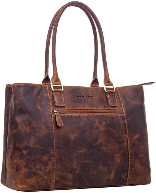 Portaoggetti in Pelle Reale per Uomo e Donna con Tasca per Laptop 15,6 Pollici, Ideale come Borsa da Ufficio, Borsa da Lavoro e Borsa da Donna con Tasca per Spalle