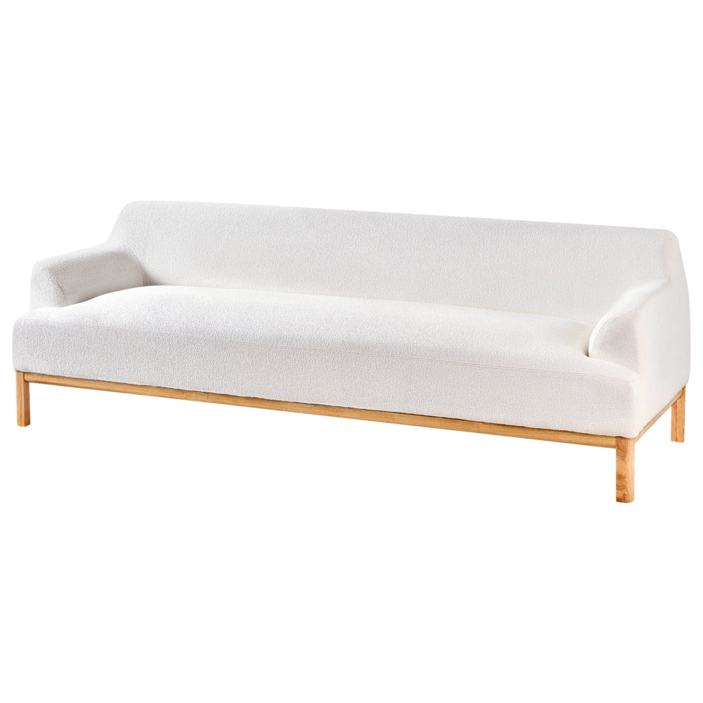 Divano a 3 posti in tessuto bouclè bianco con gambe in legno stile elegante soggiorno