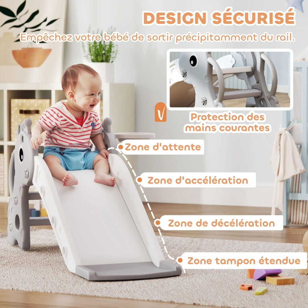 Casetta per bambini 3 in 1 con toboga, canestro e arrampicata ¨C zephmum ¨C 106x51.5x52 cm grigio