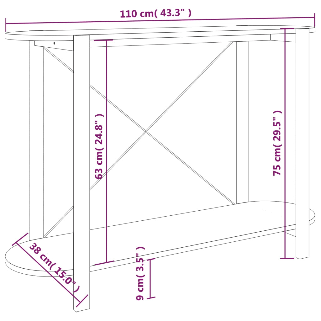 Tavolino Consolle 110x38x75 cm in Legno Multistrato 345692