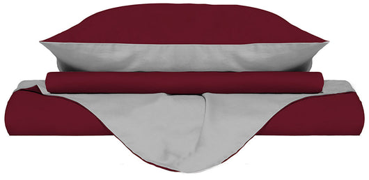 Copripiumino Singolo con Sacco e Federe Doubleface Bordeaux/Grigio Chiaro