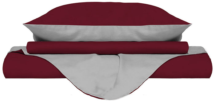 Copripiumino Singolo con Sacco e Federe Doubleface Bordeaux/Grigio Chiaro