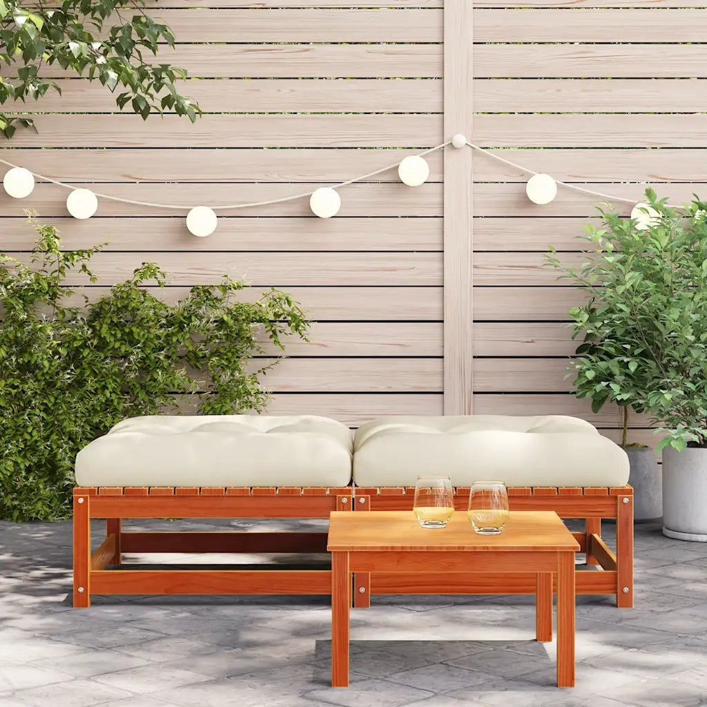 Sedia da giardino-Poggiapiedi Giardino con Cuscini 2pz Marrone Cera Massello Pino 791638