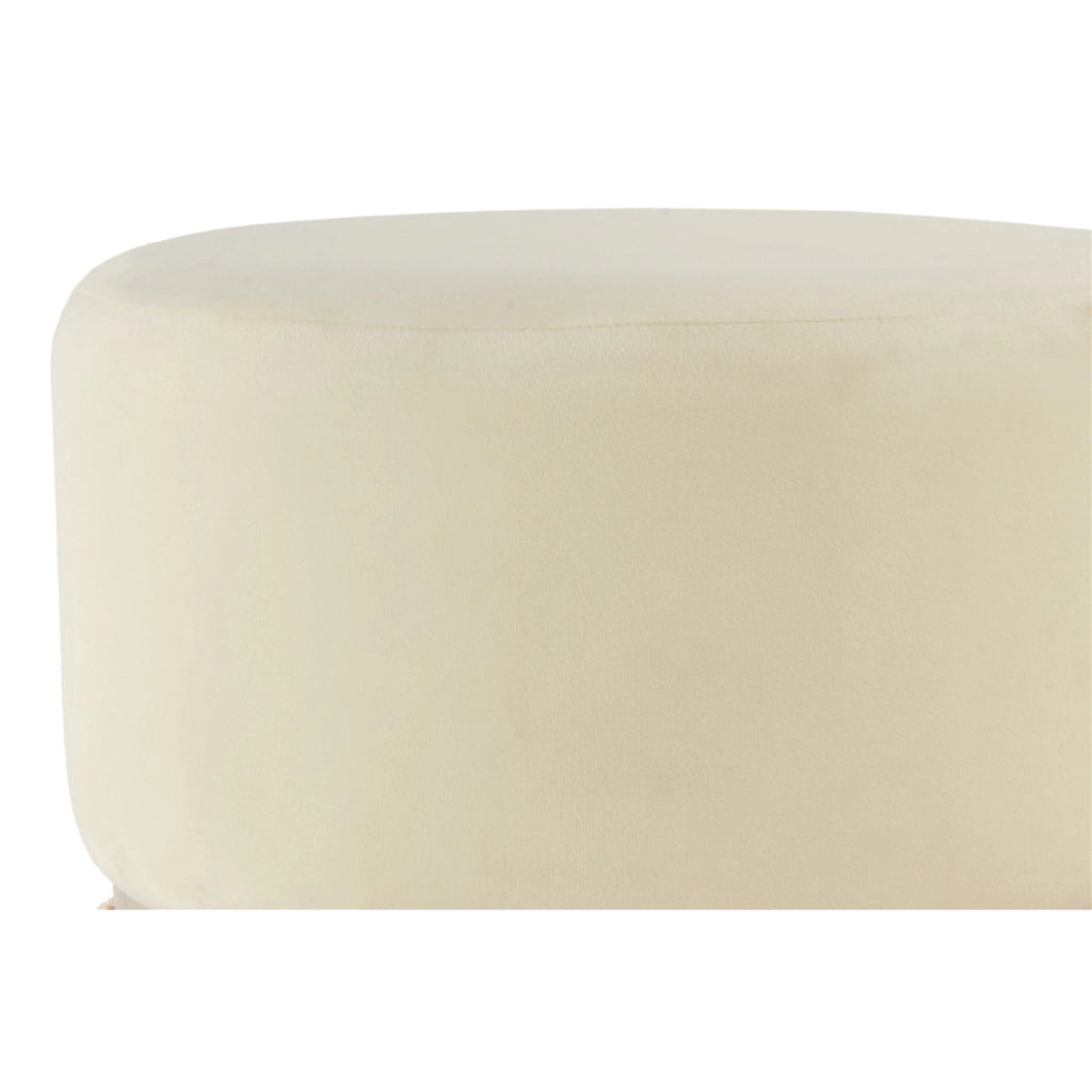 Pouf Rebecca in velluto avorio con frange e dettaglio oro