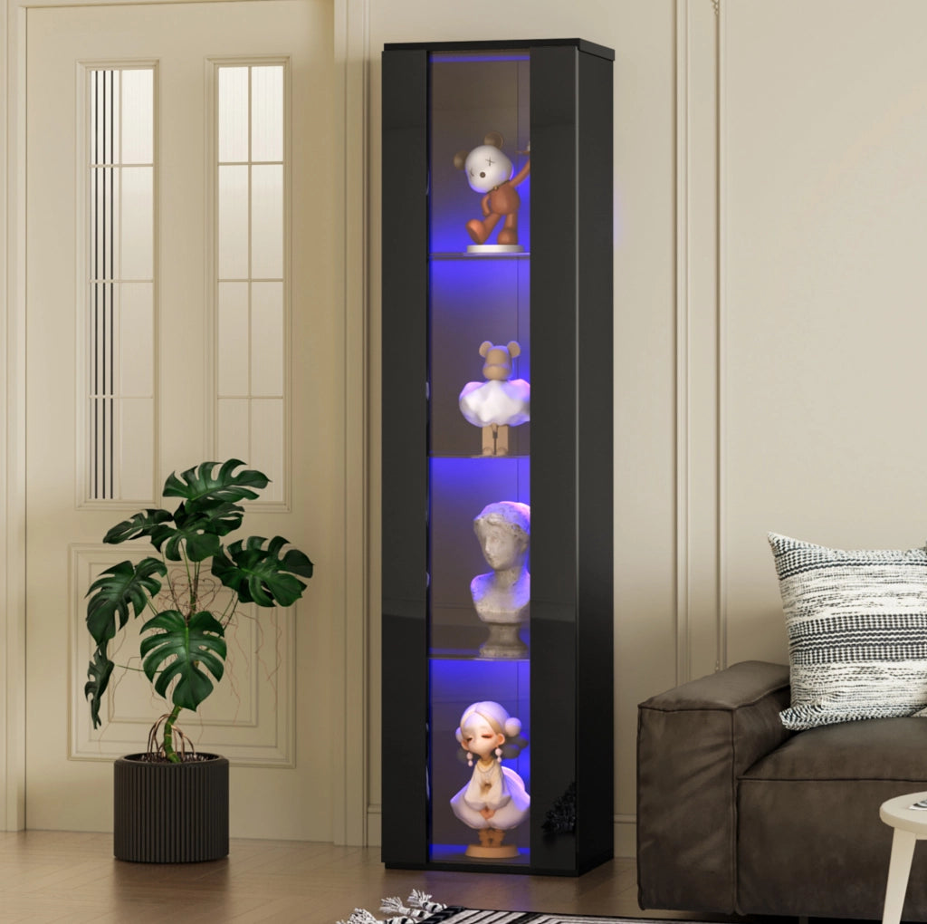 Vetrina da parete in vetro 40x29x170 cm nera， LED variabili， APP