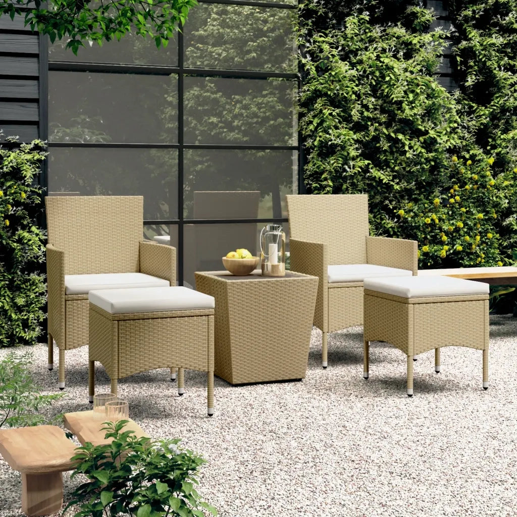 Set Bistrot da Giardino 5 pz | Set Salotto da Giardino Polyrattan e Vetro Temperato Beige