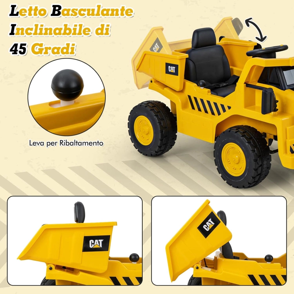12V Caterpillar Veicolo da Costruzione Elettrico, Macchina Elettrica per Bambini con Telecomando Paletta e Cassone Basculante, 3-4 km/h, per Bambini 3-6 Anni